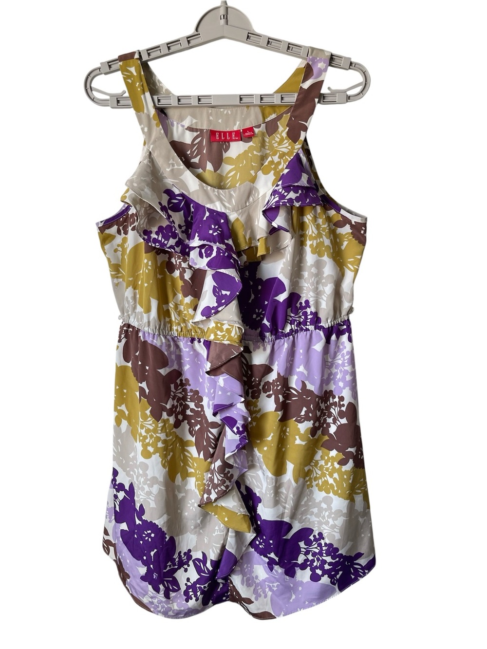 Elle Sleeveless Ruffled Floral Mini Dress A-line Silhouette Size L No Belt